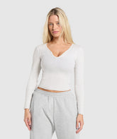Rib Long Sleeve Top - White Marl