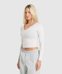 Rib Long Sleeve Top - White Marl