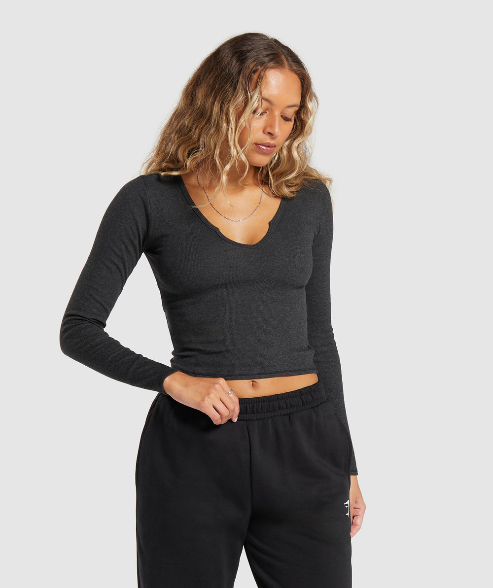 Rib Long Sleeve Top - Midnight Black Marl