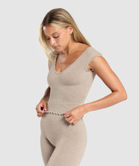 Luxe Seamless Crop Top - Pebble Brown Marl