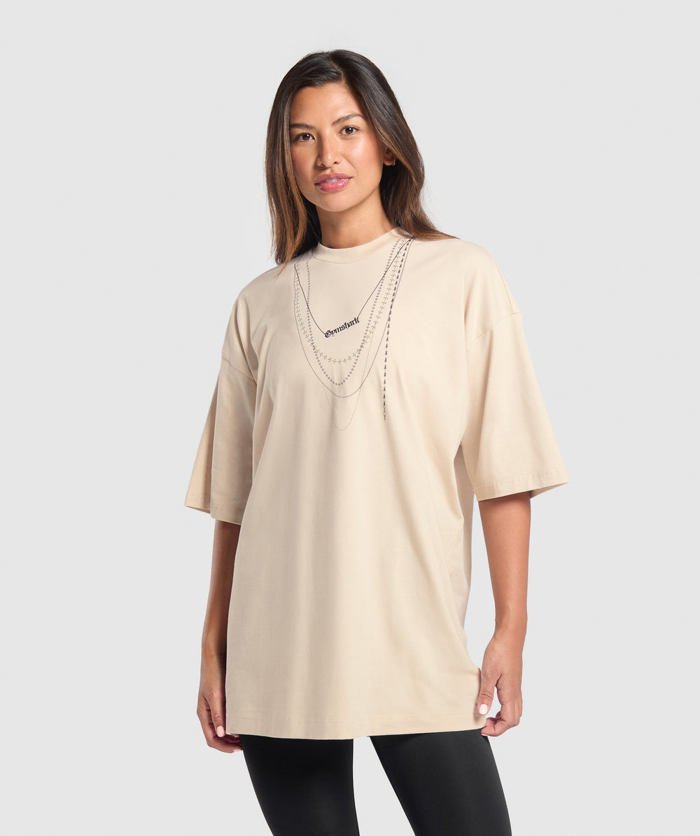 Elevate Chain Oversized T-Shirt - Cream Beige