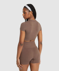 Cotton Seamless Crop Top - Soft Brown