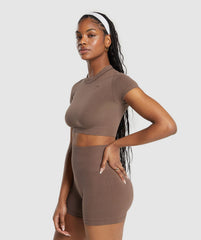 Cotton Seamless Crop Top - Soft Brown