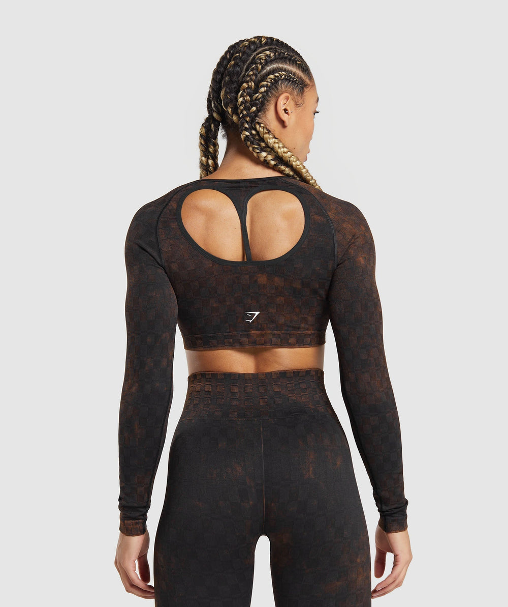 Check Seamless Washed Long Sleeve Top - Black