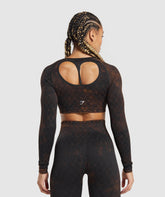 Check Seamless Washed Long Sleeve Top - Black