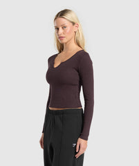 Rib Long Sleeve Top - Brown Marl