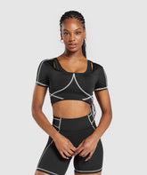 Stitch Feature Crop Top - Black