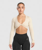 Adapt Safari Long Sleeve Crop Top - Ecru White/Cream Beige