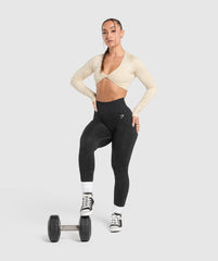 Adapt Safari Long Sleeve Crop Top - Ecru White/Cream Beige