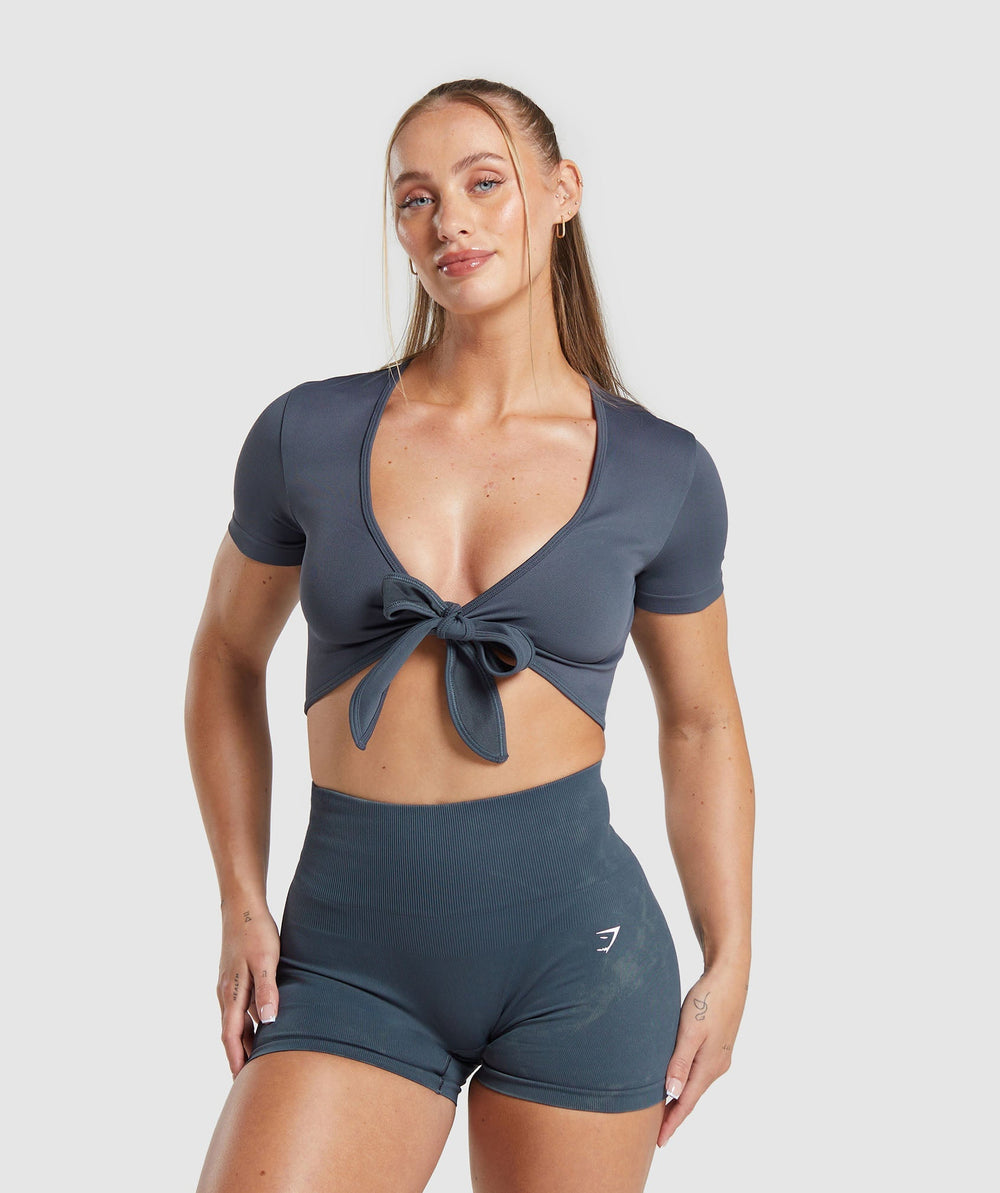 Gains Seamless Fitted Crop Top - Titanium Blue
