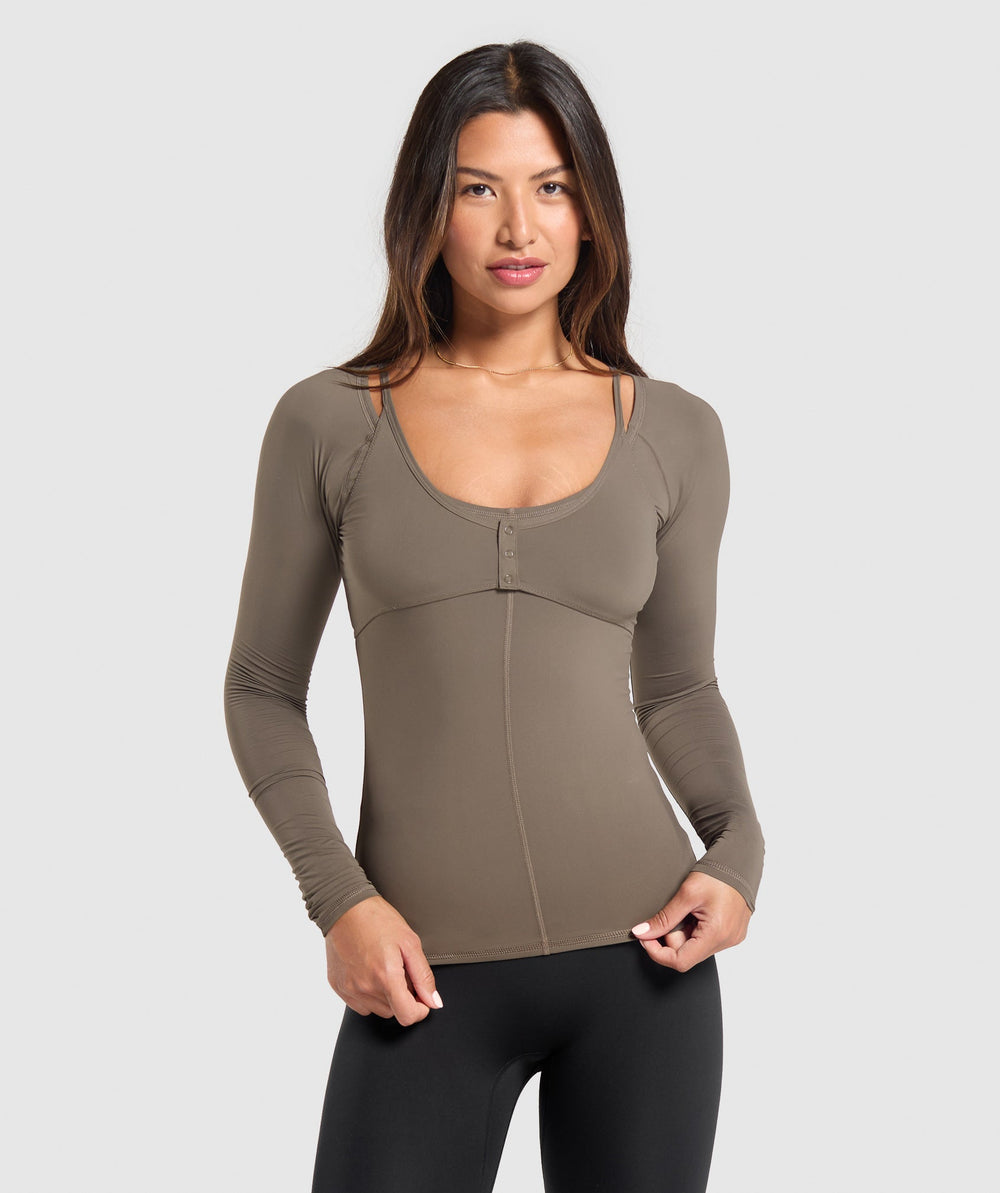 Rest Day Buttery Soft Long Sleeve Top - Camo Brown