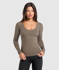 Rest Day Buttery Soft Long Sleeve Top - Camo Brown