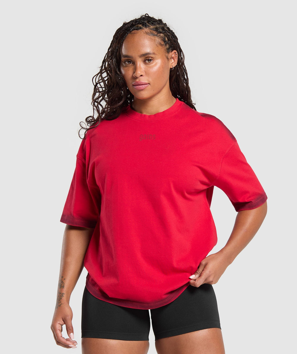 Gains Washed Heavyweight Cotton T-Shirt - Conditioning Red/Sets Red