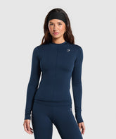 Everyday High Neck Long Sleeve Top - Navy