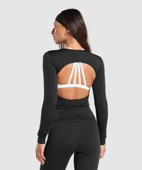 Everyday Open Back Long Sleeve Top - Black
