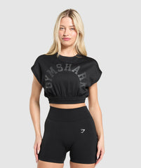 Mesh Graphic Crop Top - Black