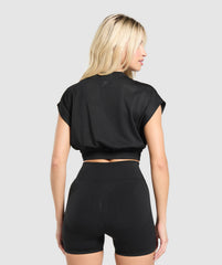 Mesh Graphic Crop Top - Black