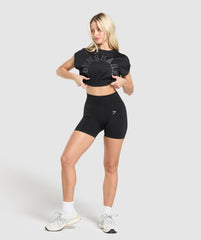 Mesh Graphic Crop Top - Black