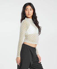 Monogram Mesh Long Sleeve Top - Vanilla White