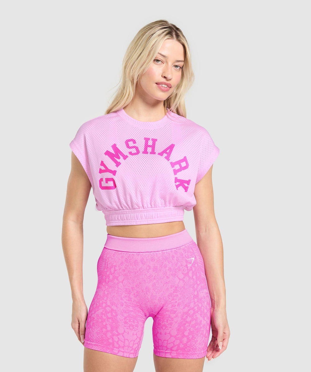 Mesh Graphic Crop Top - Sour Pink