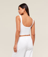 Waffle Cropped Tank - White