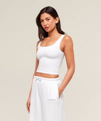 Waffle Cropped Tank - White