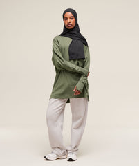 Covered Longline Cotton Long Sleeve Top - Core Olive