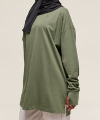 Covered Longline Cotton Long Sleeve Top - Core Olive