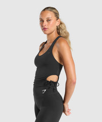 Ruched Side Tank With Shelf - Black