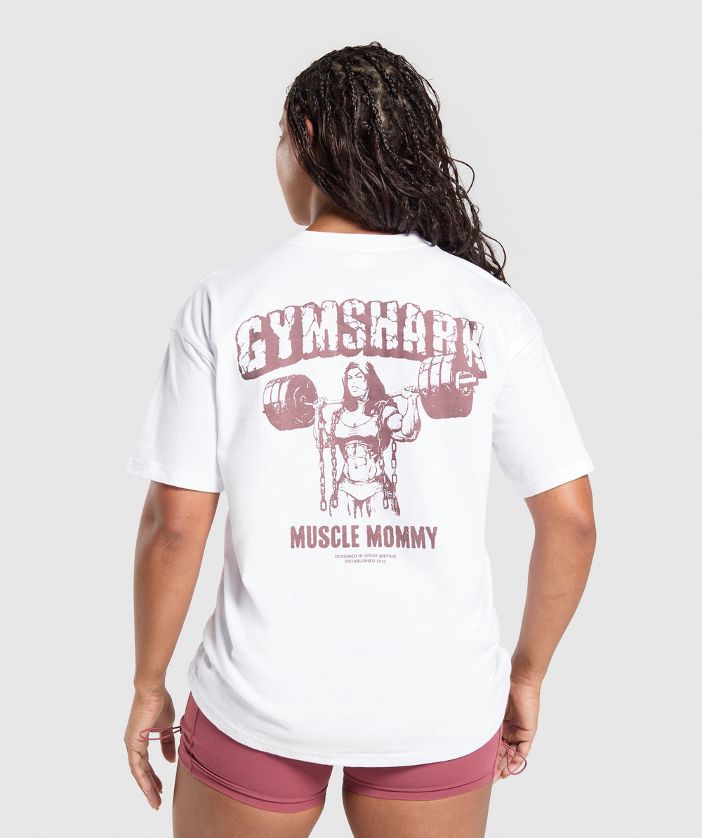 Gritty Muscle Mommy Graphic T-Shirt - White