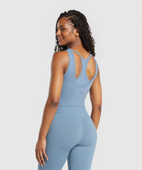 Ribbed Cotton Seamless Body Fit Tank - Faded Blue