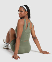 Ribbed Cotton Seamless Body Fit Tank - Base Green
