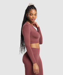 Everyday Seamless Long Sleeve Crop Top - Burgundy Brown