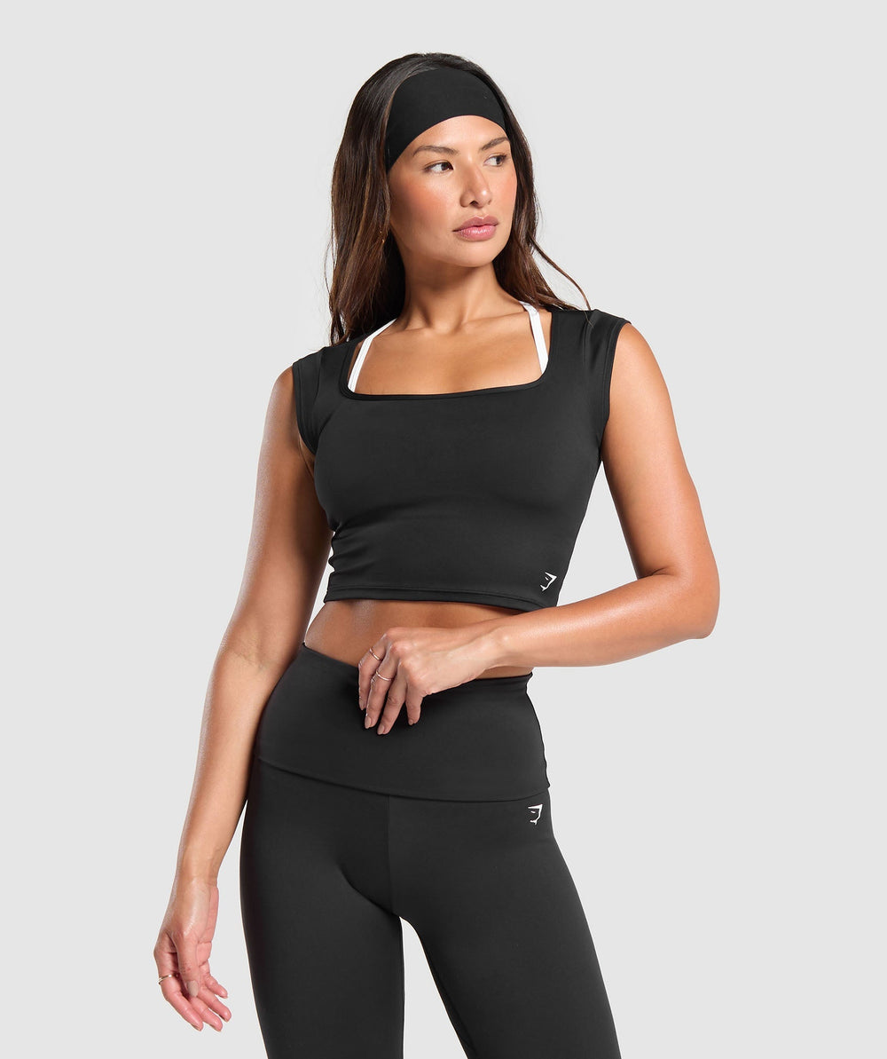 Everyday Cap Sleeve Crop Top - Black