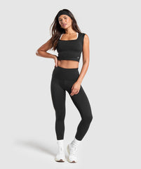 Everyday Cap Sleeve Crop Top - Black