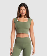 Everyday Cap Sleeve Crop Top - Core Olive
