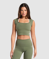 Everyday Cap Sleeve Crop Top - Core Olive