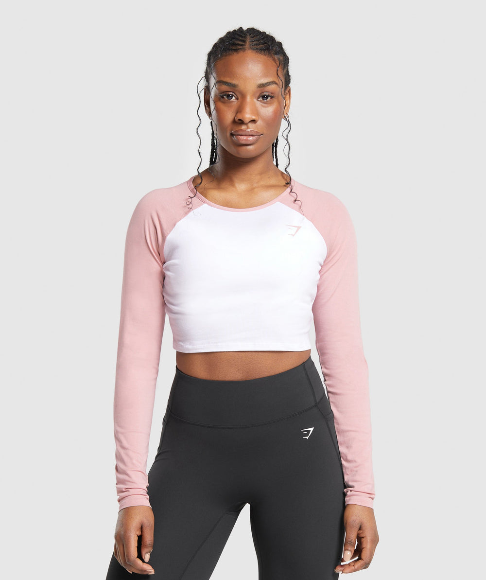 Lifting Essential Long Sleeve Crop Top - White/Light Pink