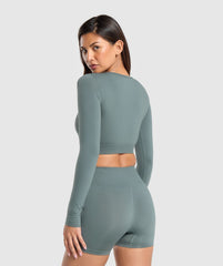 Everyday Seamless Long Sleeve Crop Top - Cargo Teal