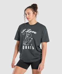 I Love Squats Graphic Oversized Tee - Asphalt Grey