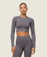 everywear Seamless Long Sleeve Crop Top - Brushed Grey