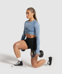 Flex Long Sleeve Crop Top - Faded Blue/Pitch Grey