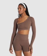 Ribbed Cotton Seamless Shrug - Soft Brown