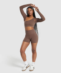 Ribbed Cotton Seamless Shrug - Soft Brown
