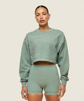 everywear Cropped Long Sleeve Tee - Dollar Green