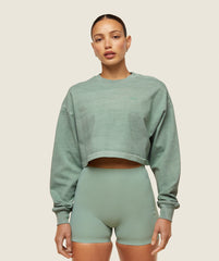 everywear Cropped Long Sleeve Tee - Dollar Green