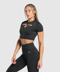 Adapt Monogram Seamless Ruched Crop Top - Black/Pitch Grey