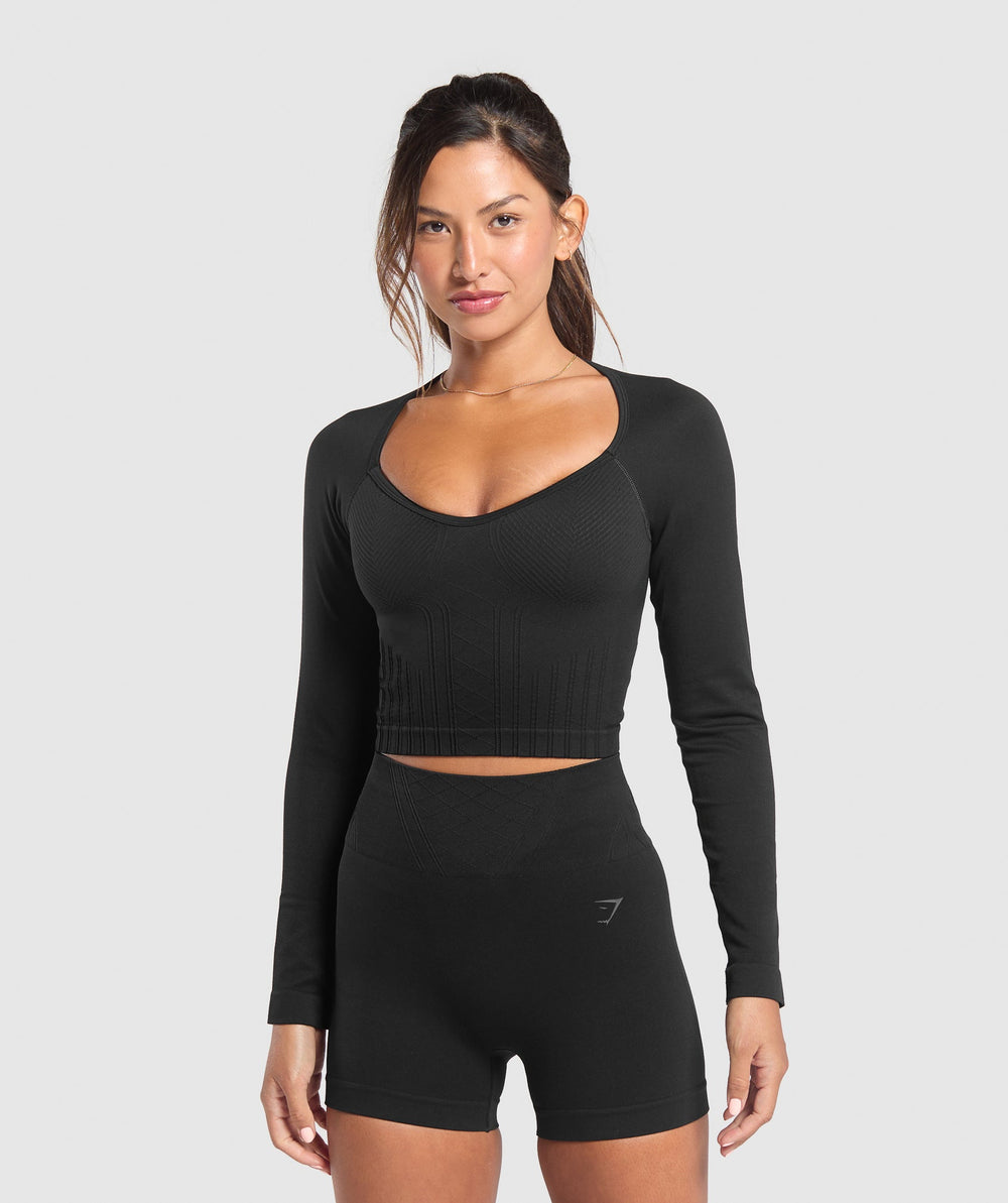 Corset Seamless Long Sleeve Top - Black