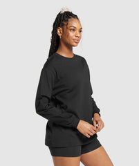 Cotton Oversized Long Sleeve Top - Black