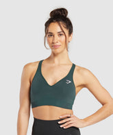 Vital V Neck Sports Bra - Woodland Green Marl